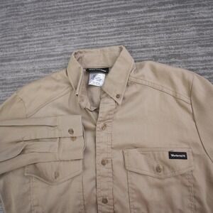 Workrite FR Shirt Button Up Mens Medium Khaki 6oz Amplitude Flame Resistant USA